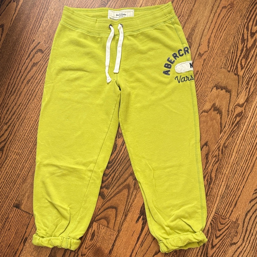 Abercrombie Neon Lime Green cropped Jogger Sweatpants